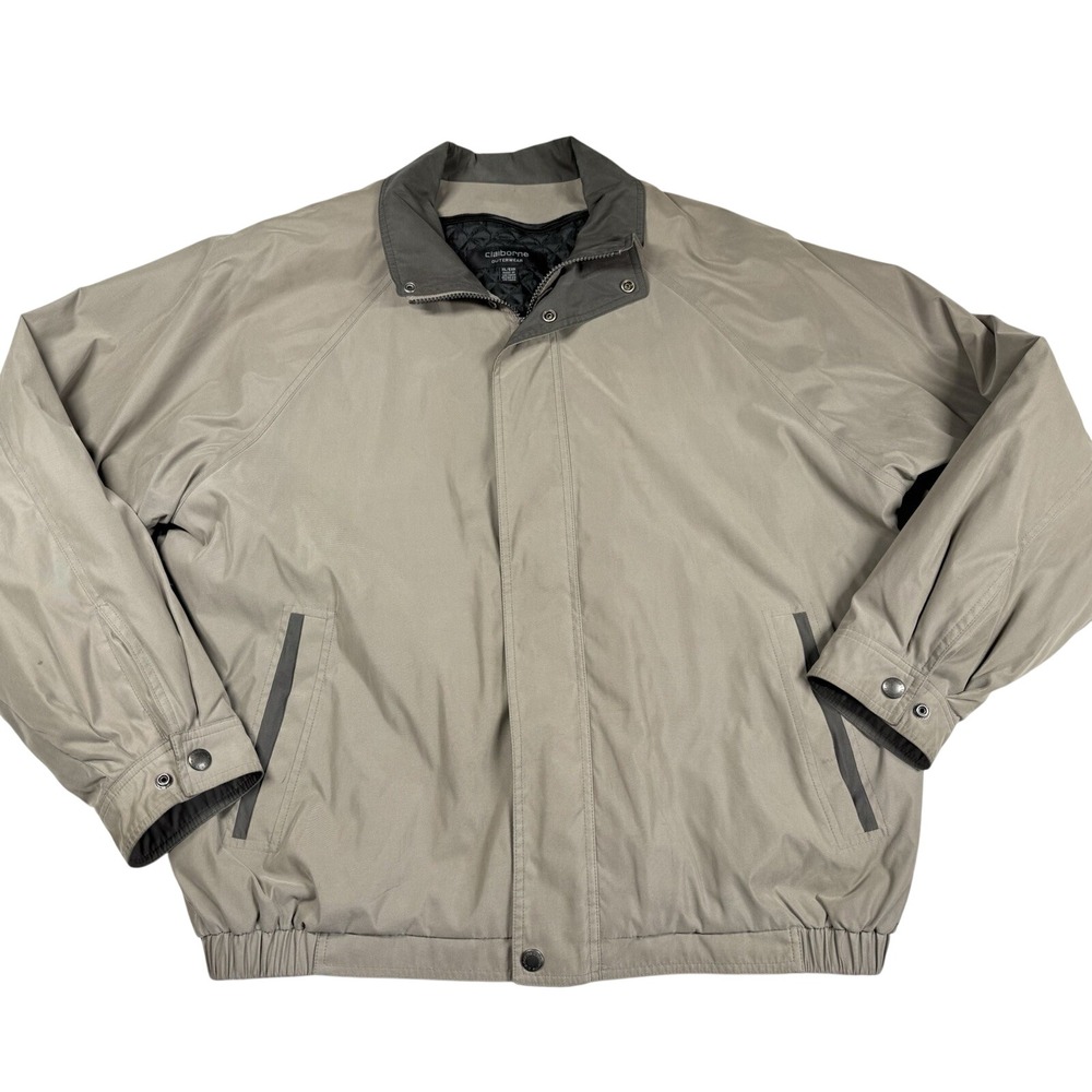 VTG Claiborne Bomber Jacket Men XL Tan Golf Full Zip Preppy‎ Old Money Coat